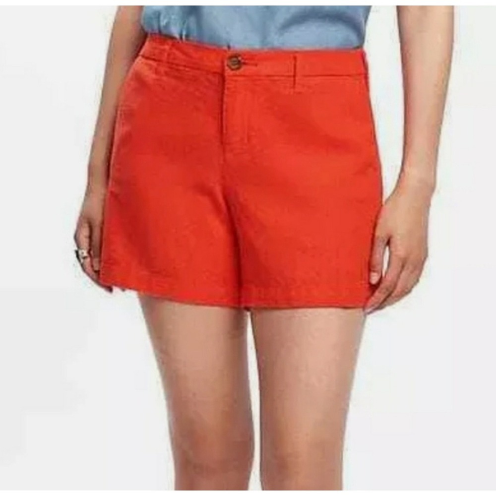 Old Navy Chino Shorts Womens 6 Orange Linen Blend Mid Rise Pockets